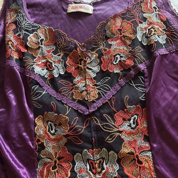 Vintage Purple Embroidery Lace Silky Babydoll Camisole Y2K Feminine Sensuous SzL - Picture 4 of 9